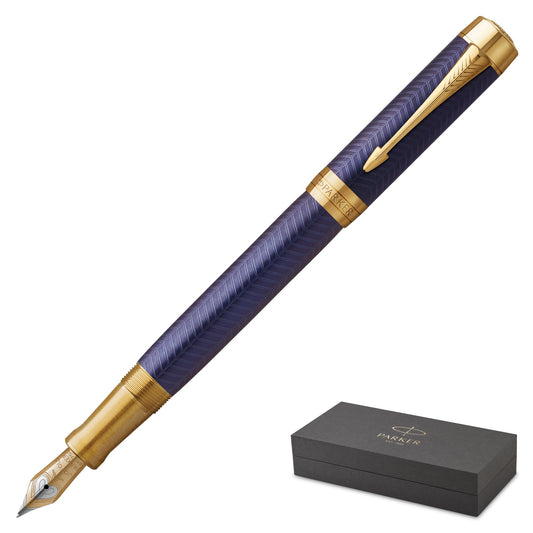 Parker Duofold Prestige Blue Chevron Gold Trim Fountain Pen Medium Nib