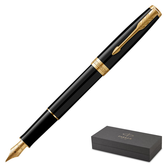 Parker Sonnet Black Gold Trim Fountain Pen Medium Nib