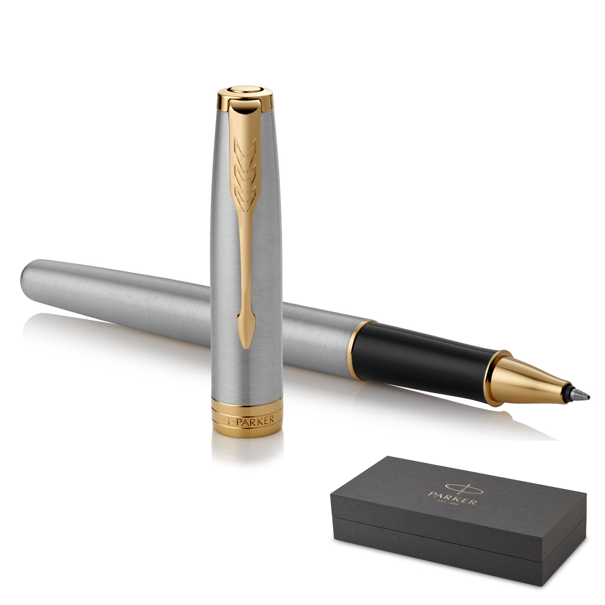 Parker Sonnet Stainless Steel Gold Trim Rollerball Pen
