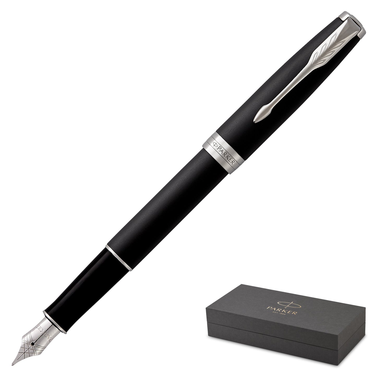 Parker Sonnet Matte Black Chrome Trim Fountain Pen Medium Nib