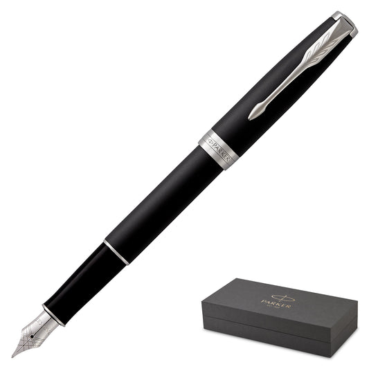 Parker Sonnet Matte Black Chrome Trim Fountain Pen Medium Nib