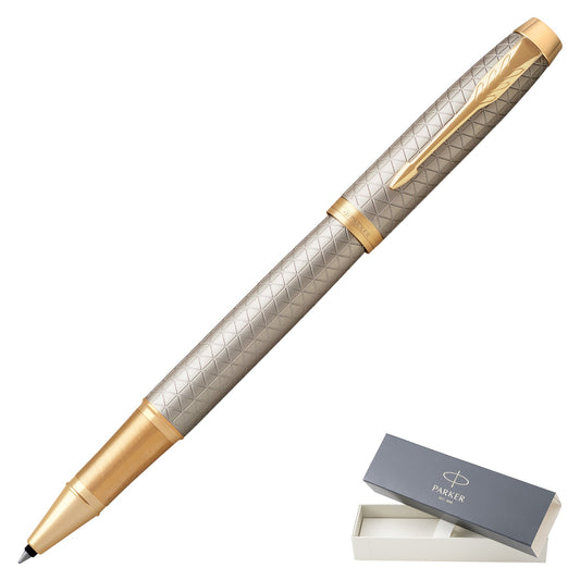Parker IM Premium Warm Grey Gold Trim Rollerball Pen