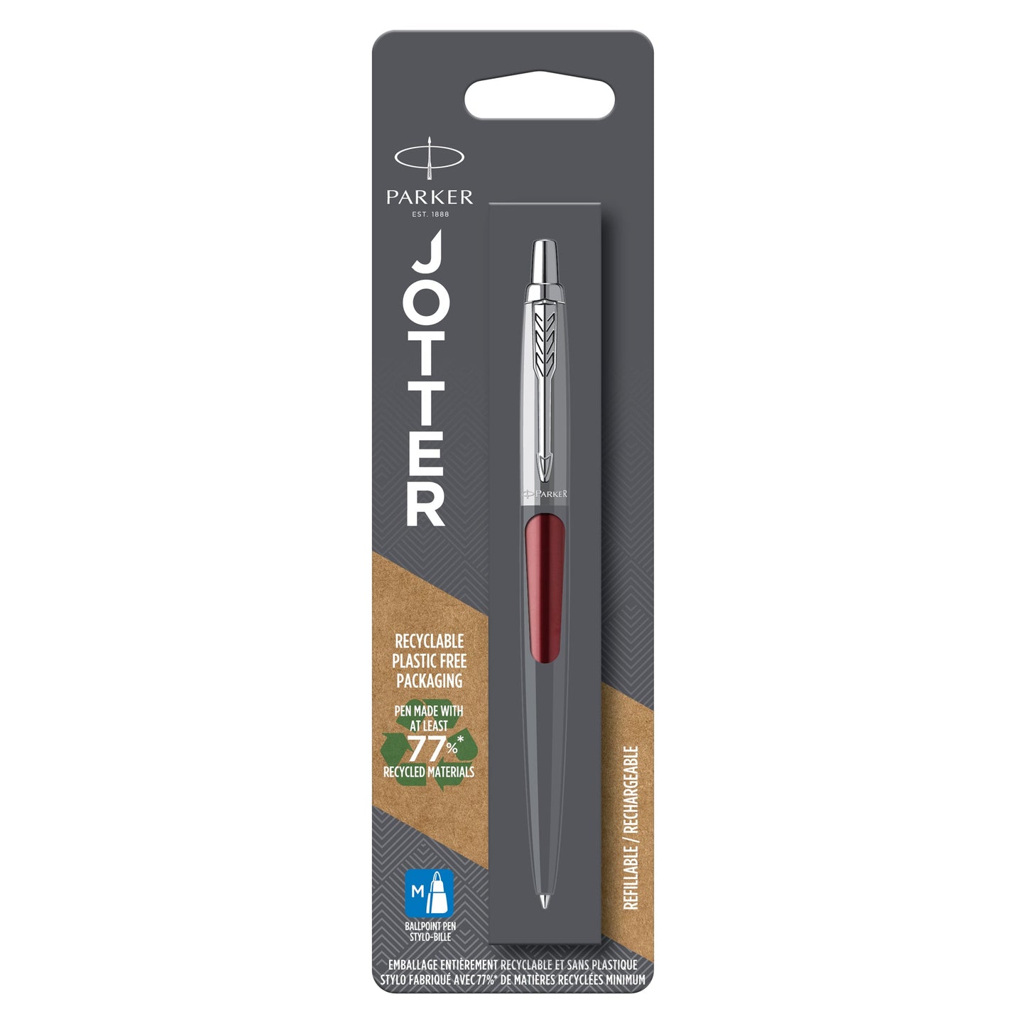 Parker Jotter Kensington Red Chrome Trim Ballpoint Pen