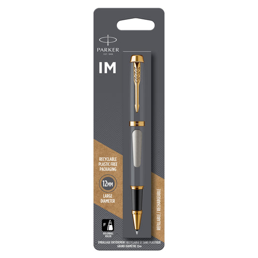 Parker IM Brushed Metal Gold Trim Rollerball Pen