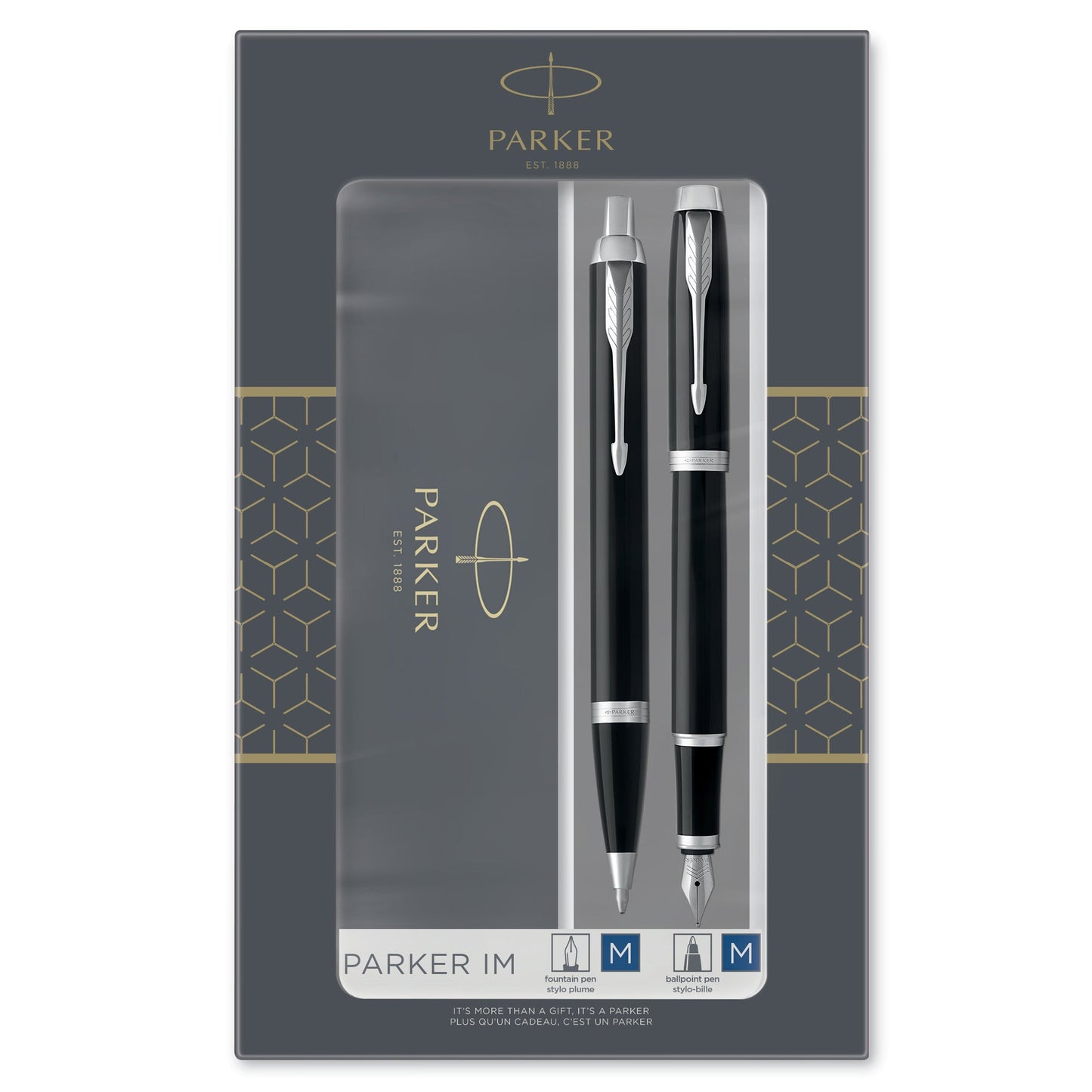 Parker IM Duo Gift Set Ballpoint and Fountain Pen in Black with Chrome Trim