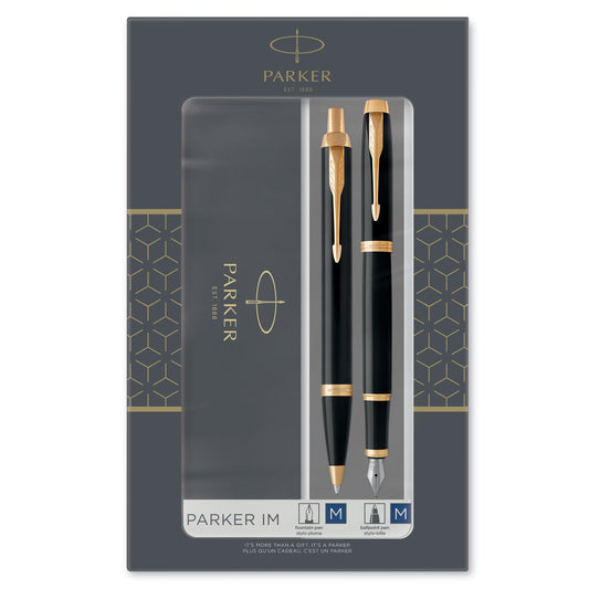 Parker IM Duo Gift Set Ballpoint and Fountain Pen in Black with Gold Trim
