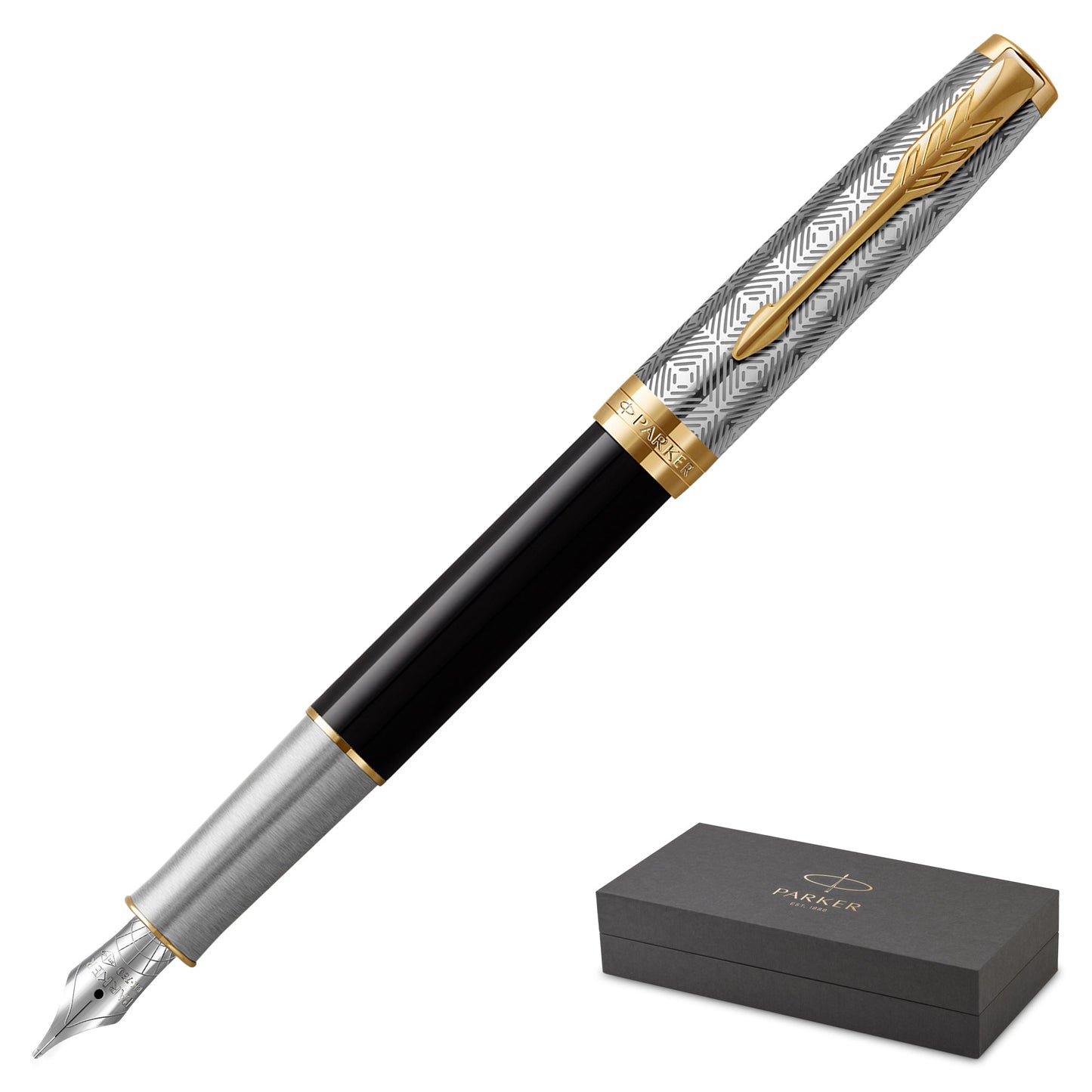 Parker Sonnet Metal Black Gold Trim Fountain Pen