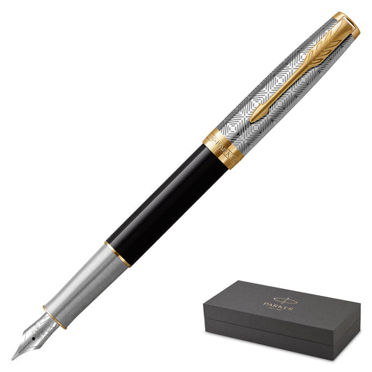 Parker Sonnet Metal Black Gold Trim Fountain Pen