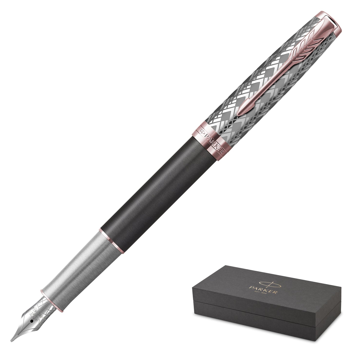 Parker Sonnet Metal Grey Pink Gold Trim Fountain Pen