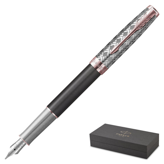 Parker Sonnet Metal Grey Pink Gold Trim Fountain Pen