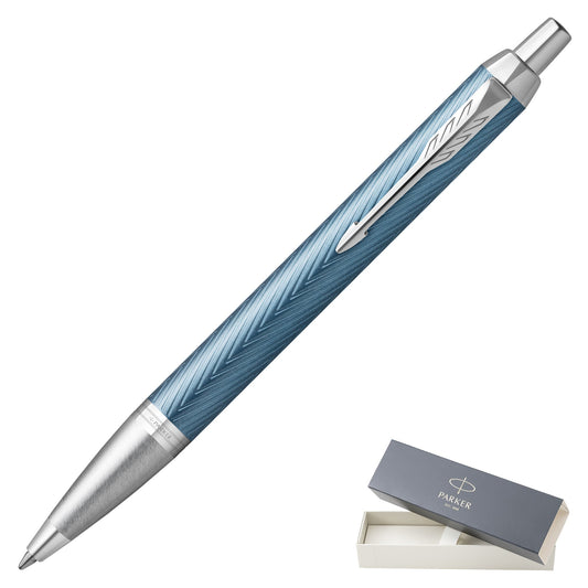 Parker IM Premium Blue Grey Chrome Trim Ballpoint Pen