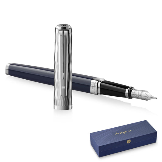 Waterman Exception 2022 Special Edition Deluxe Blue Chrome Trim Fountain Pen Fine Nib