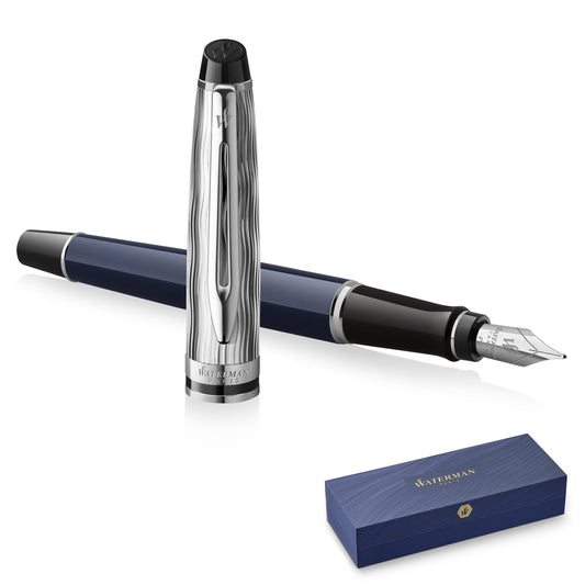 Waterman Expert 2022 Special Edition Deluxe Blue Chrome Trim Fountain Pen Fine Nib