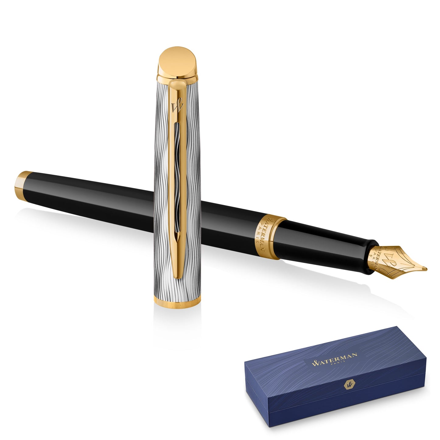 Waterman Hémisphère 24K Deluxe Black GT Fountain Pen Medium Nib