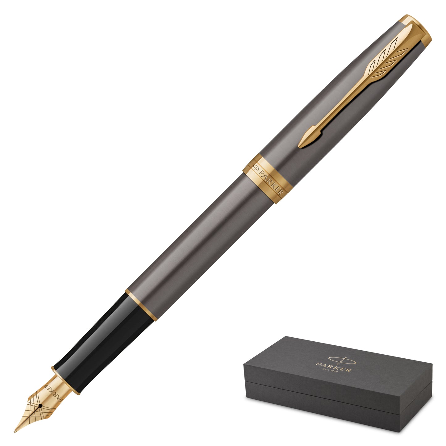 Parker Sonnet Grey Lacquer with Gold Trim Fountain Pen Medium Nib