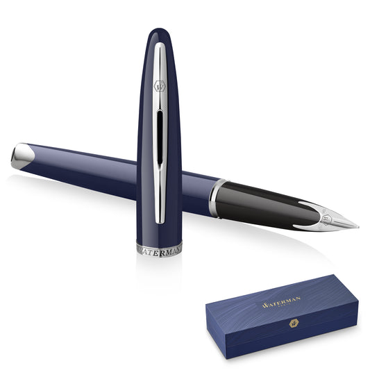 Waterman Carène Blue Chrome Trim Fountain Pen Medium Nib