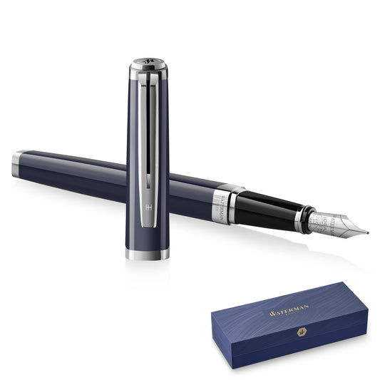 Waterman Exception Blue Chrome Trim Fountain Pen Fine Nib