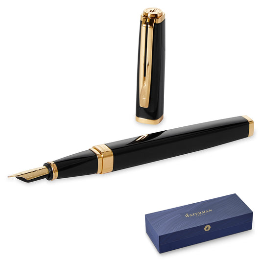 Waterman Exception Slim Black Gold Trim Fountain Pen Fine Nib