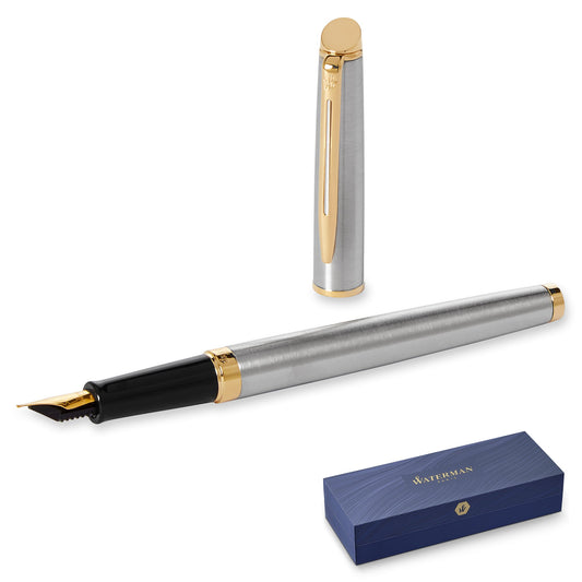 Waterman Hémisphère Stainless Steel Gold Trim Fountain Pen Fine Nib