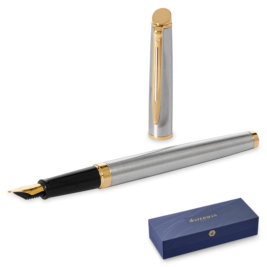 Waterman Hémisphère Stainless Steel Gold Trim Fountain Pen Medium Nib