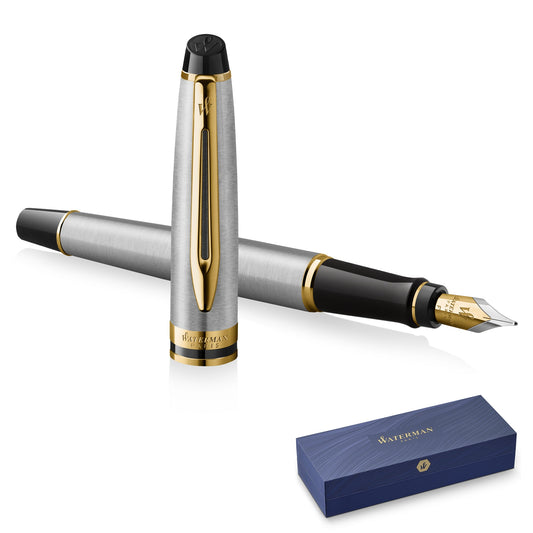 Waterman Expert 3 Stainless Steel Gold Trim Fountain Pen Fine Nib