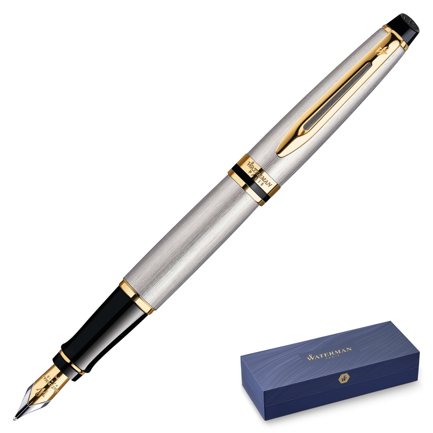 Waterman Expert 3 Stainless Steel Gold Trim Fountain Pen Medium Nib