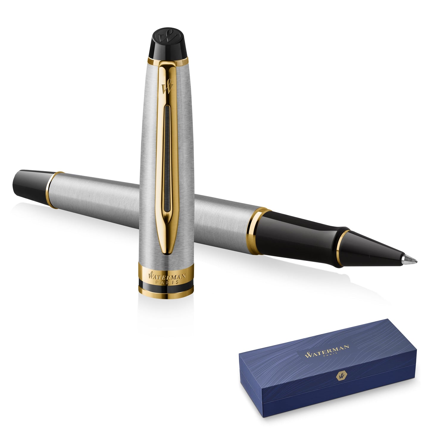 Waterman Expert 3 Stainless Steel Gold Trim Rollerball Pen