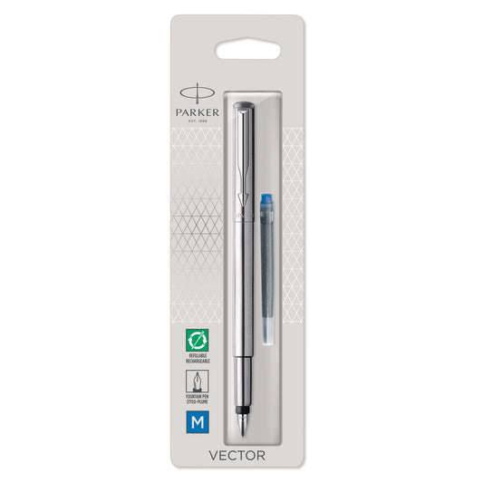 Parker Vector Fountain Pen Stainless Steel Medium Nib