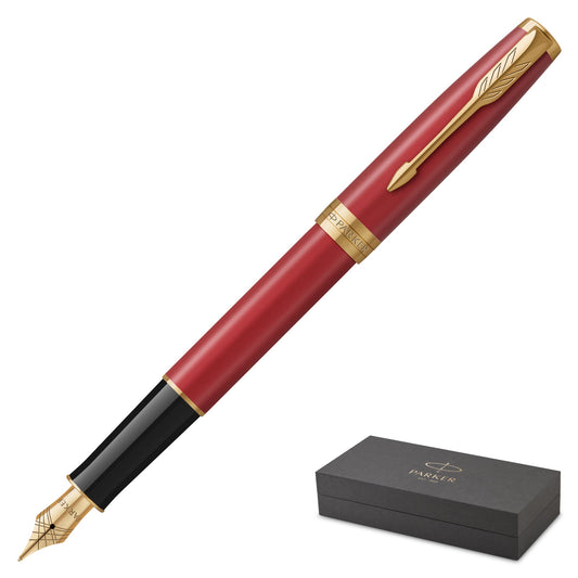 Parker Sonnet Red Gold Trim Fountain Pen