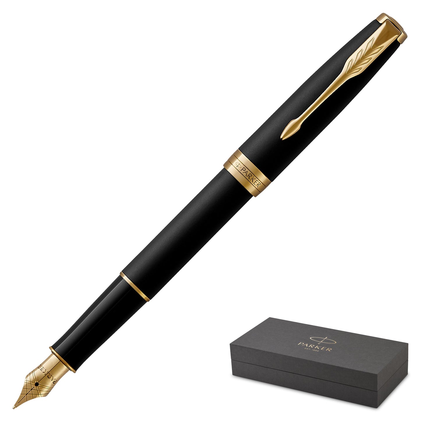Parker Sonnet Matte Black Gold Trim Fountain Pen Fine Nib