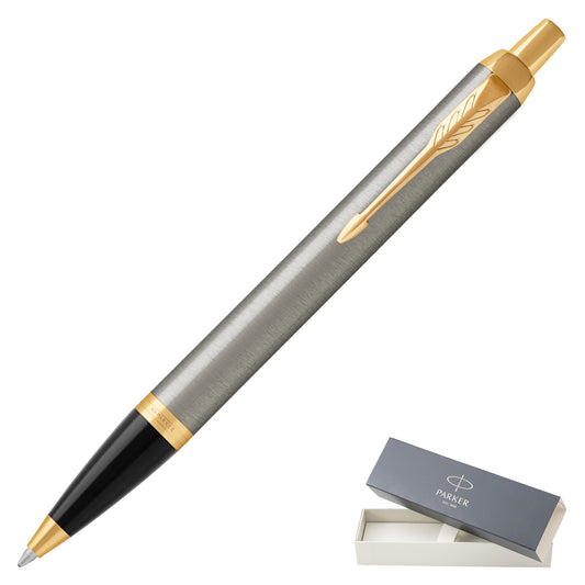 Parker IM Brushed Metal Gold Trim Ballpoint Blue Ink