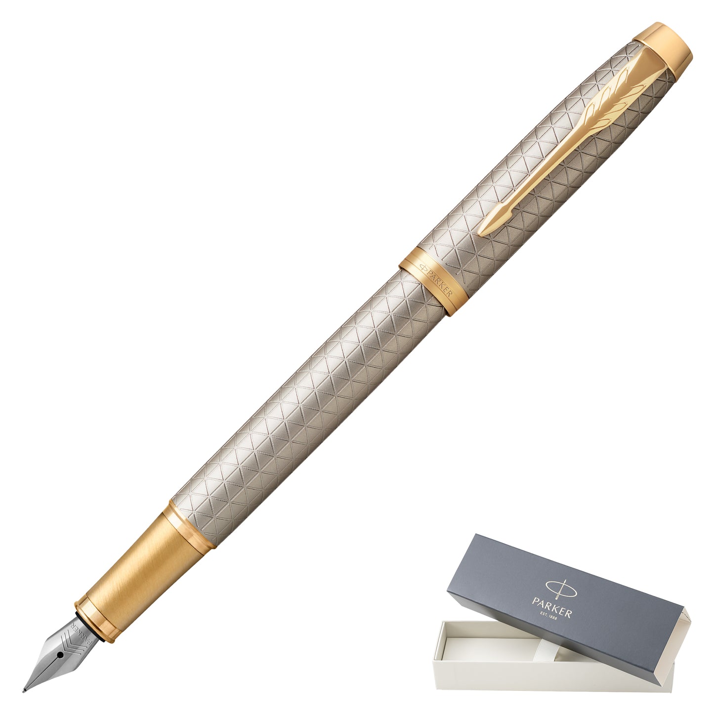 Parker IM Premium Warm Grey Gold Trim Fountain Pen Fine