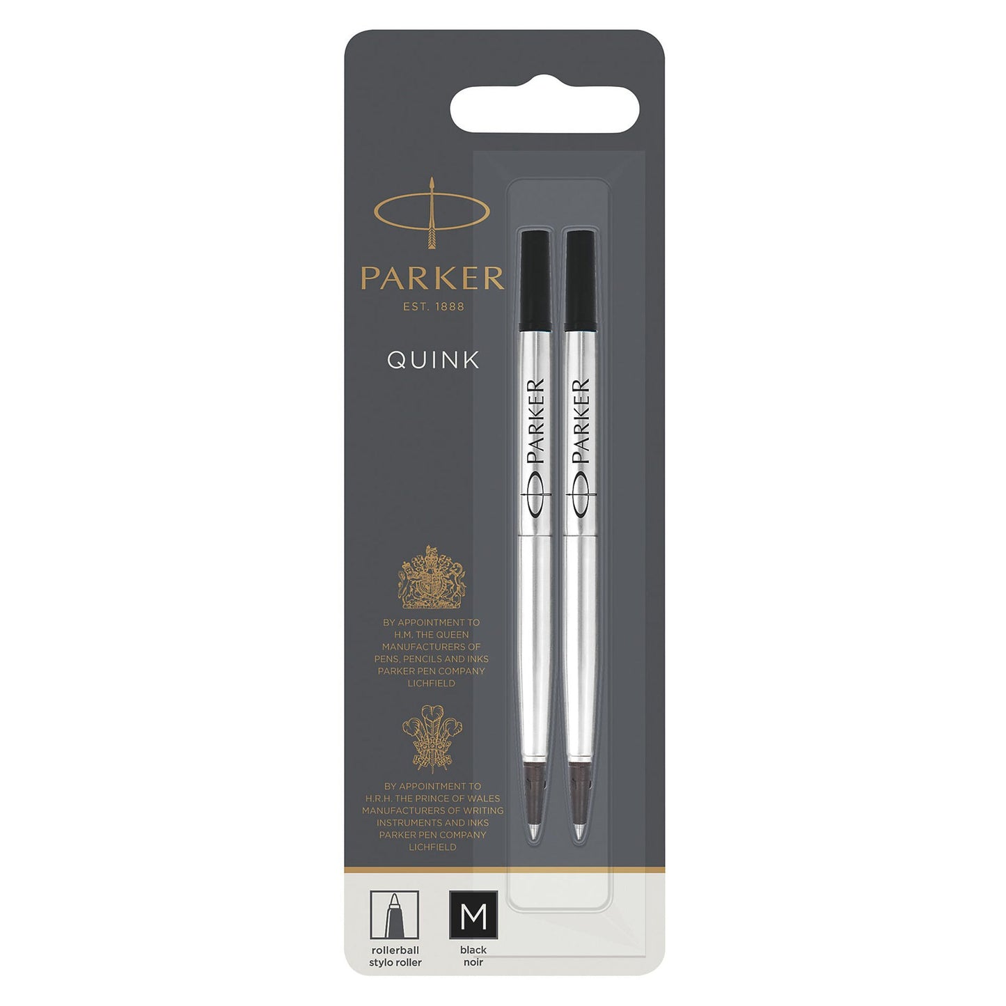 Parker Medium Black Rollerball Refill Pack of 2