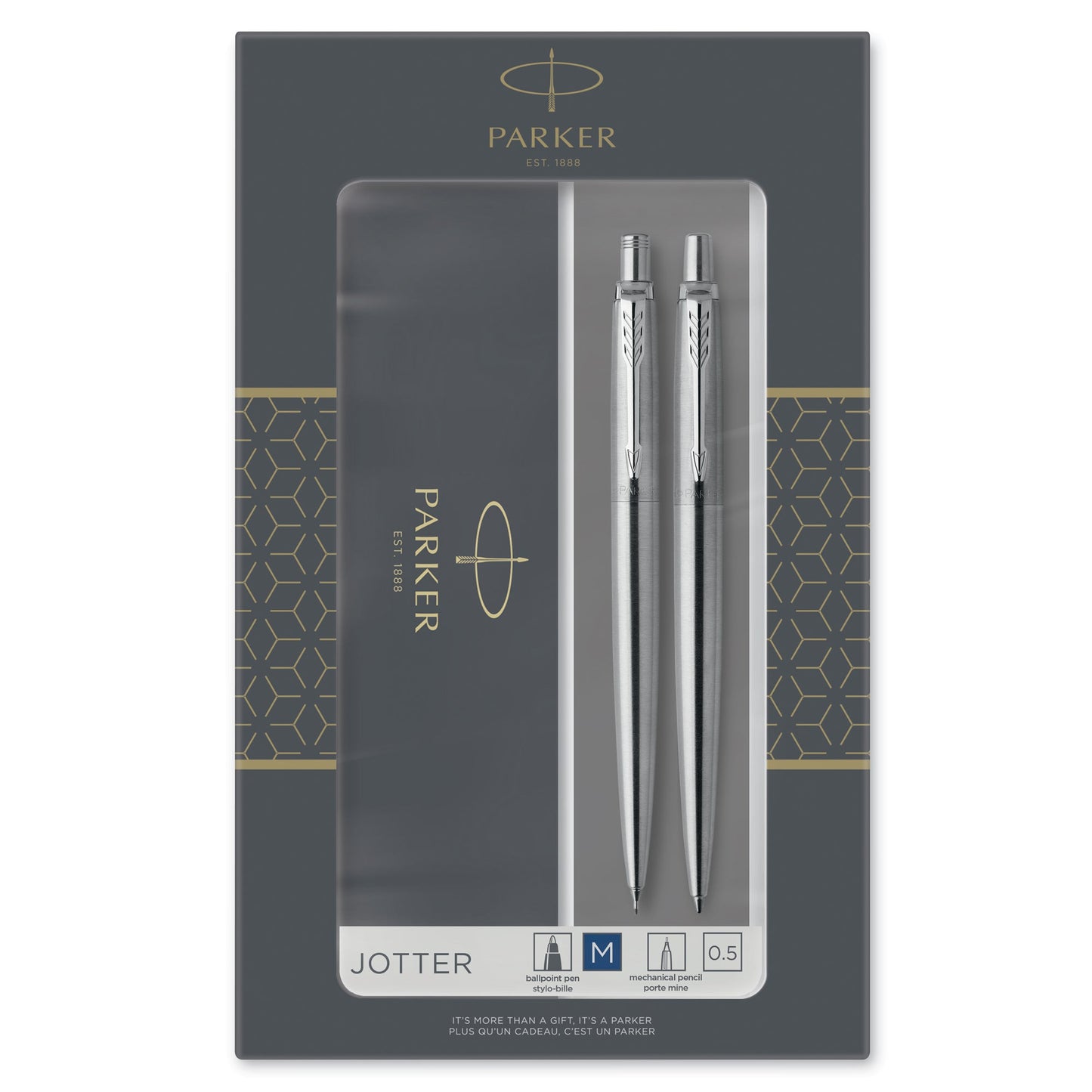 Parker Jotter Duo Set Stainless Steel Ballpoint Pen and Mechanical Pencil with Chrome Trim