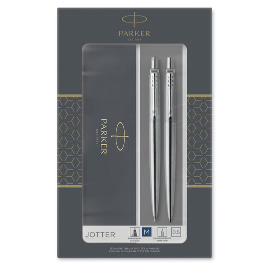 Parker Jotter Duo Set Stainless Steel Ballpoint Pen and Mechanical Pencil with Chrome Trim