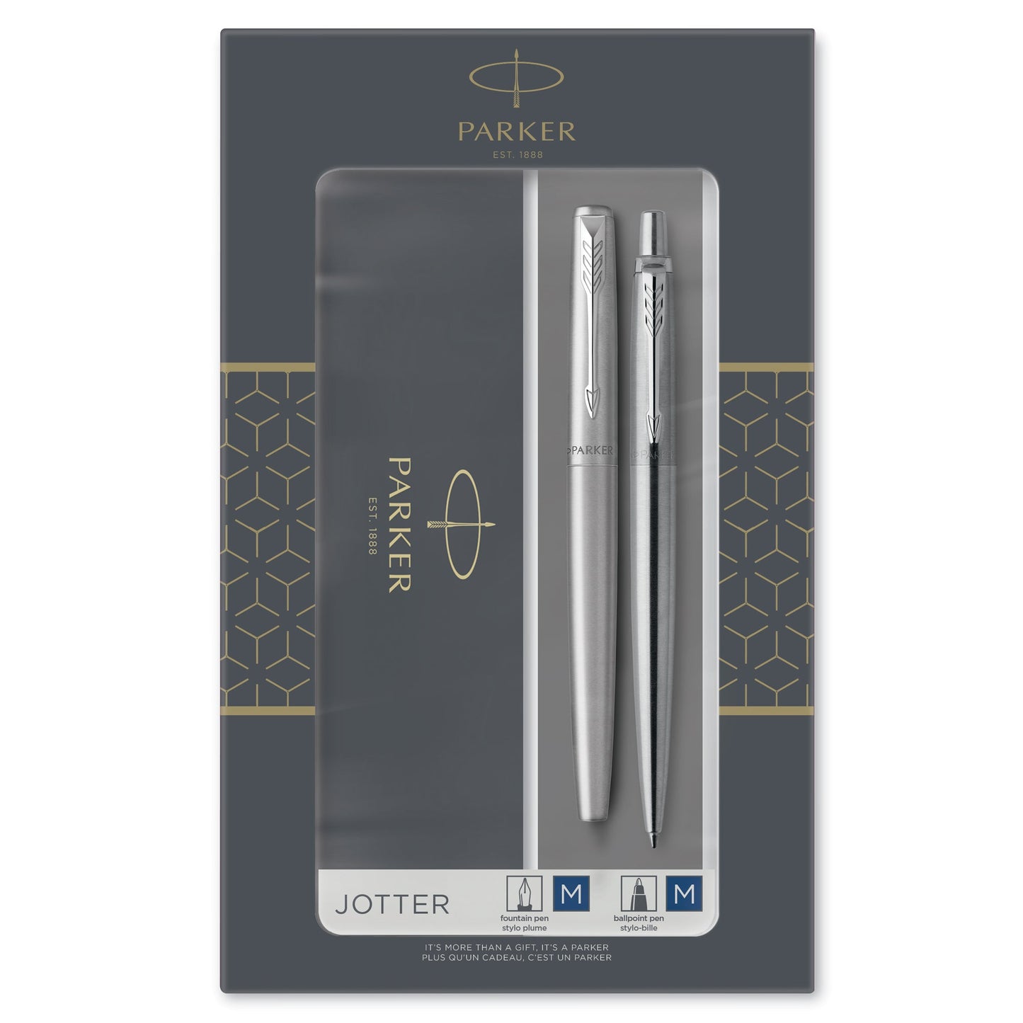 Parker Jotter Duo Set Stainless Steel Ballpoint and Fountain Pen with Chrome Trim