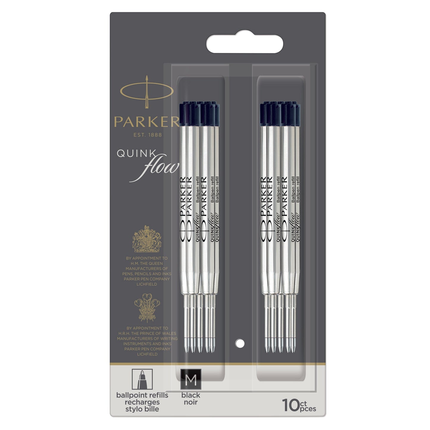 Parker Quinkflow Ballpoint Pen Refill in black ink with a medium tip 10 Pcs