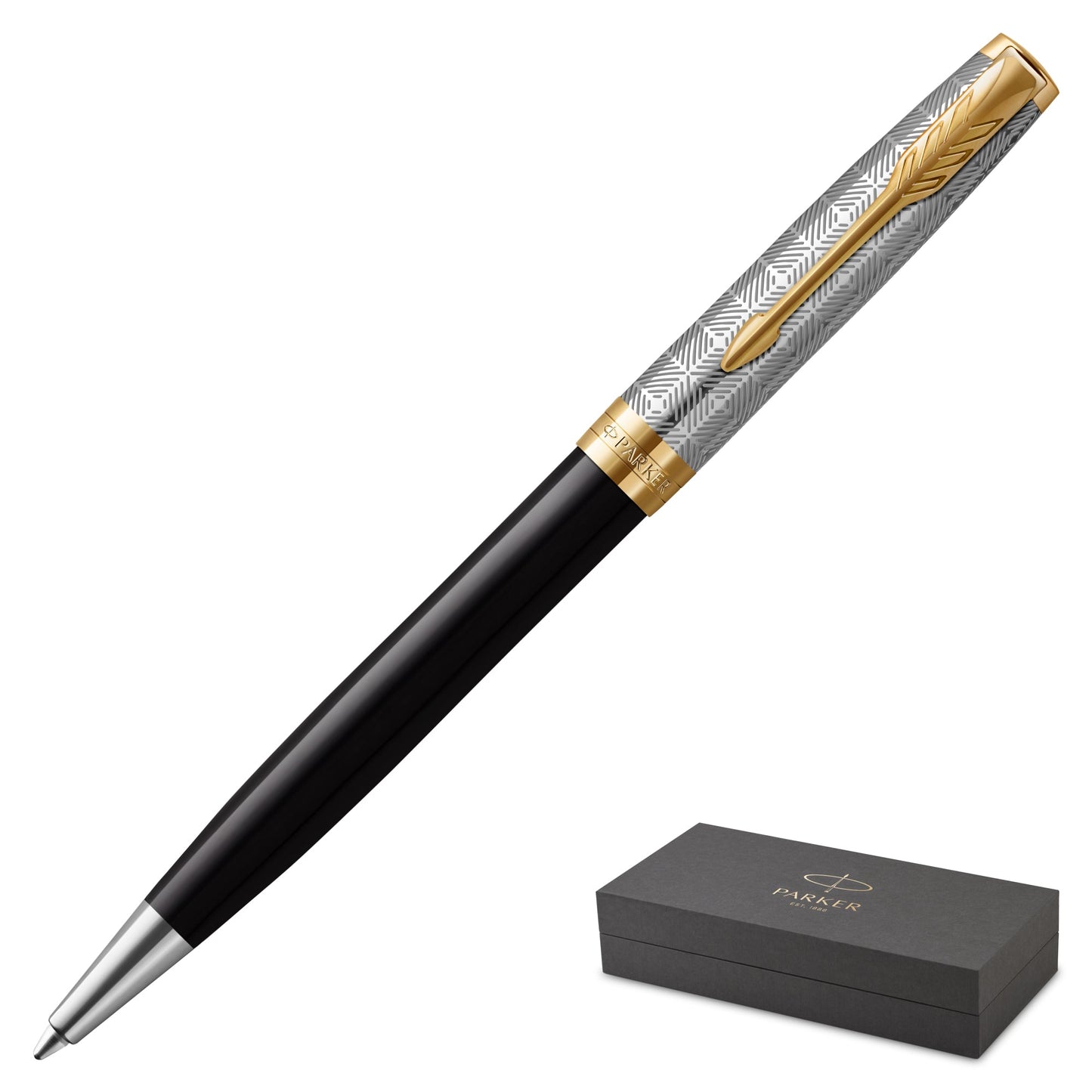 Parker Sonnet Metal & Black Gold Trim Ballpoint Pen