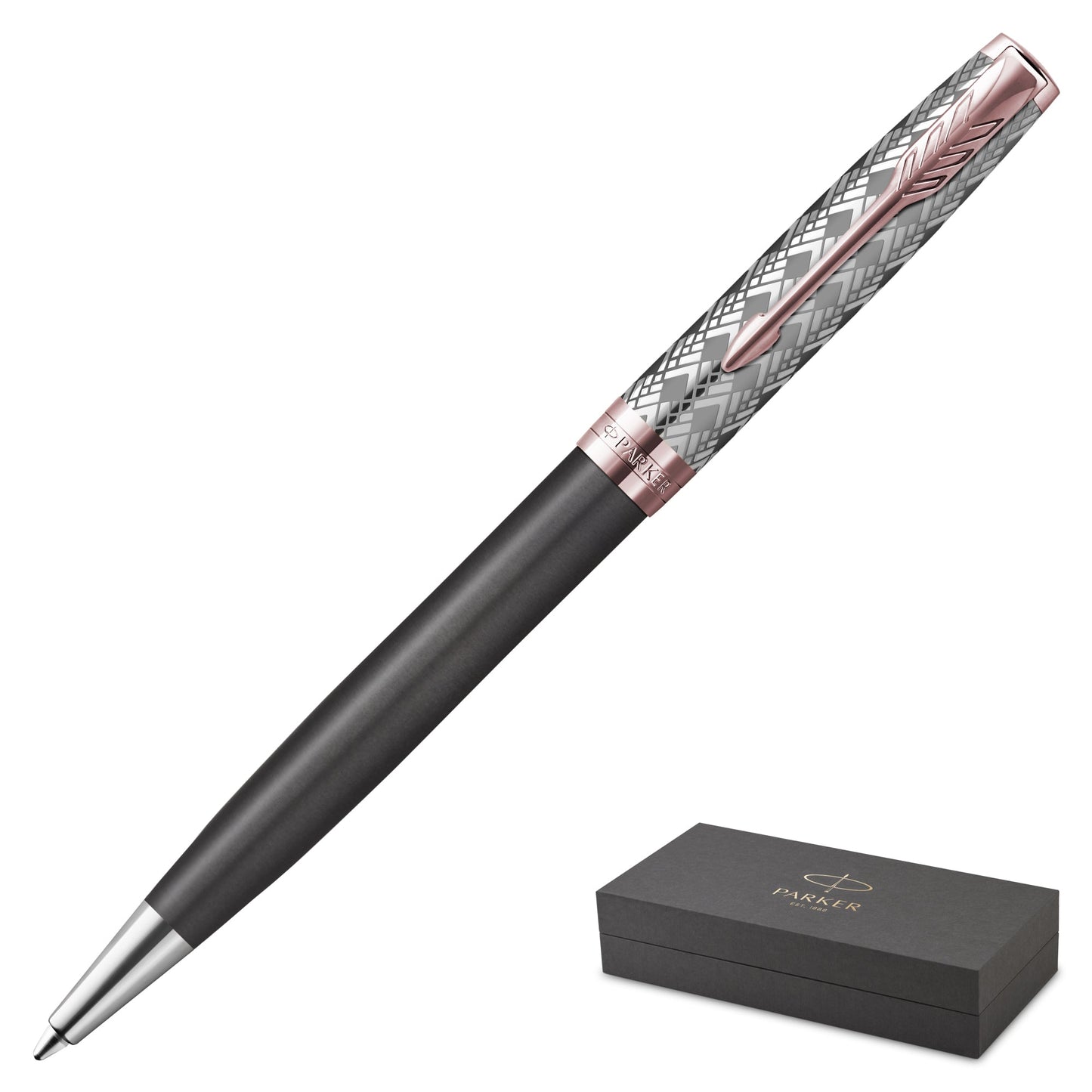 Parker Sonnet Metal Grey Pink Gold Trim Ballpoint Pen