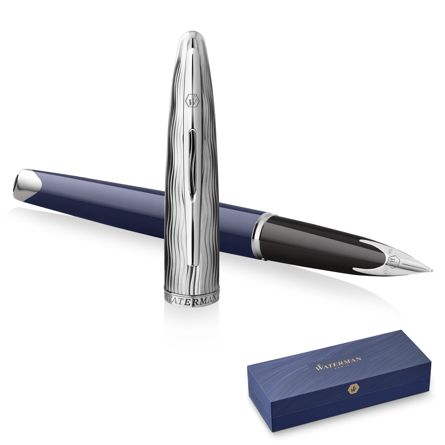 Waterman Carène 2022 Special Edition Deluxe Blue Chrome Trim Fountain Pen Medium Nib