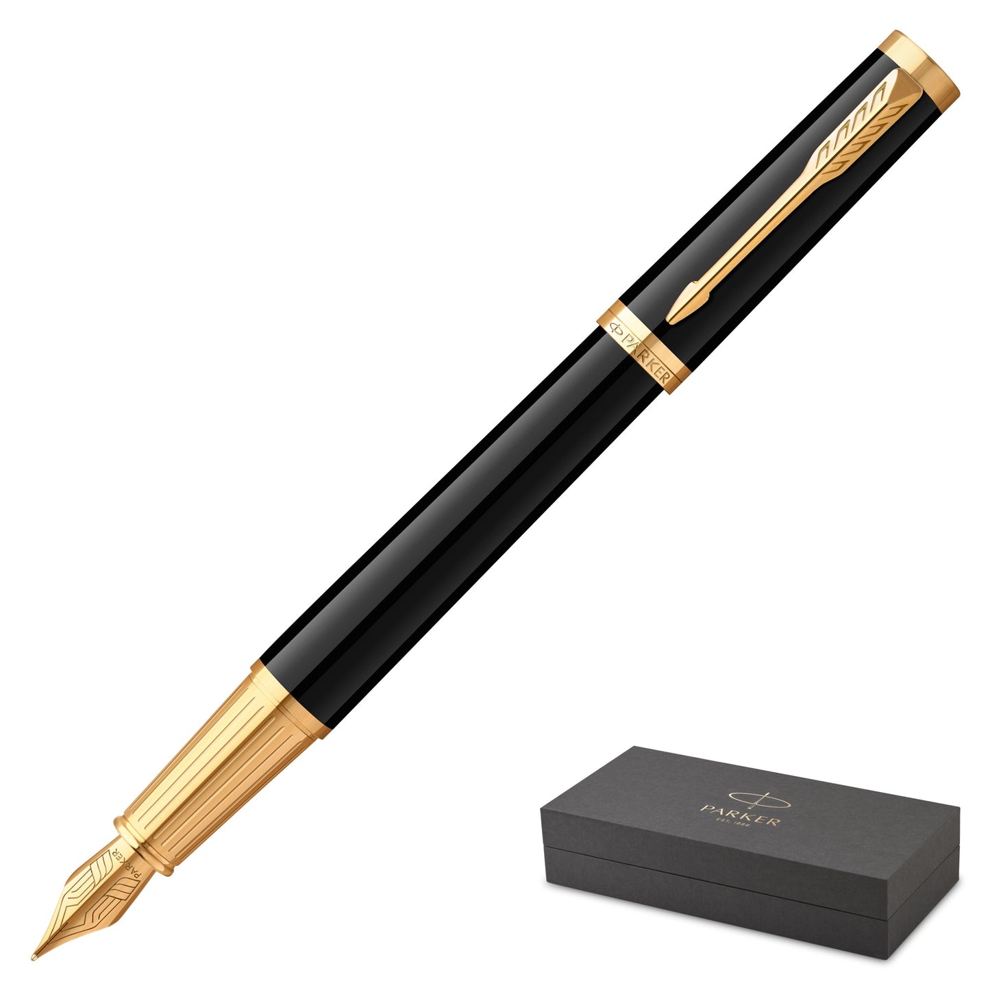 Parker Ingenuity Black Gold Trim Fountain Pen Medium Nib