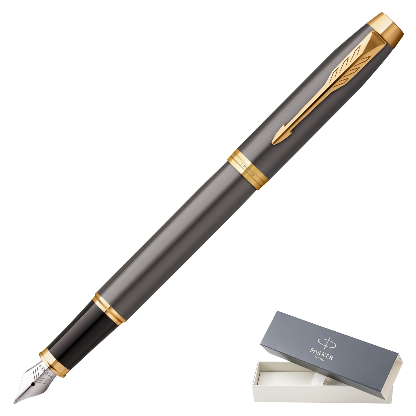 Parker IM Grey Lacquer with Gold Trim Fountain Pen Fine Nib
