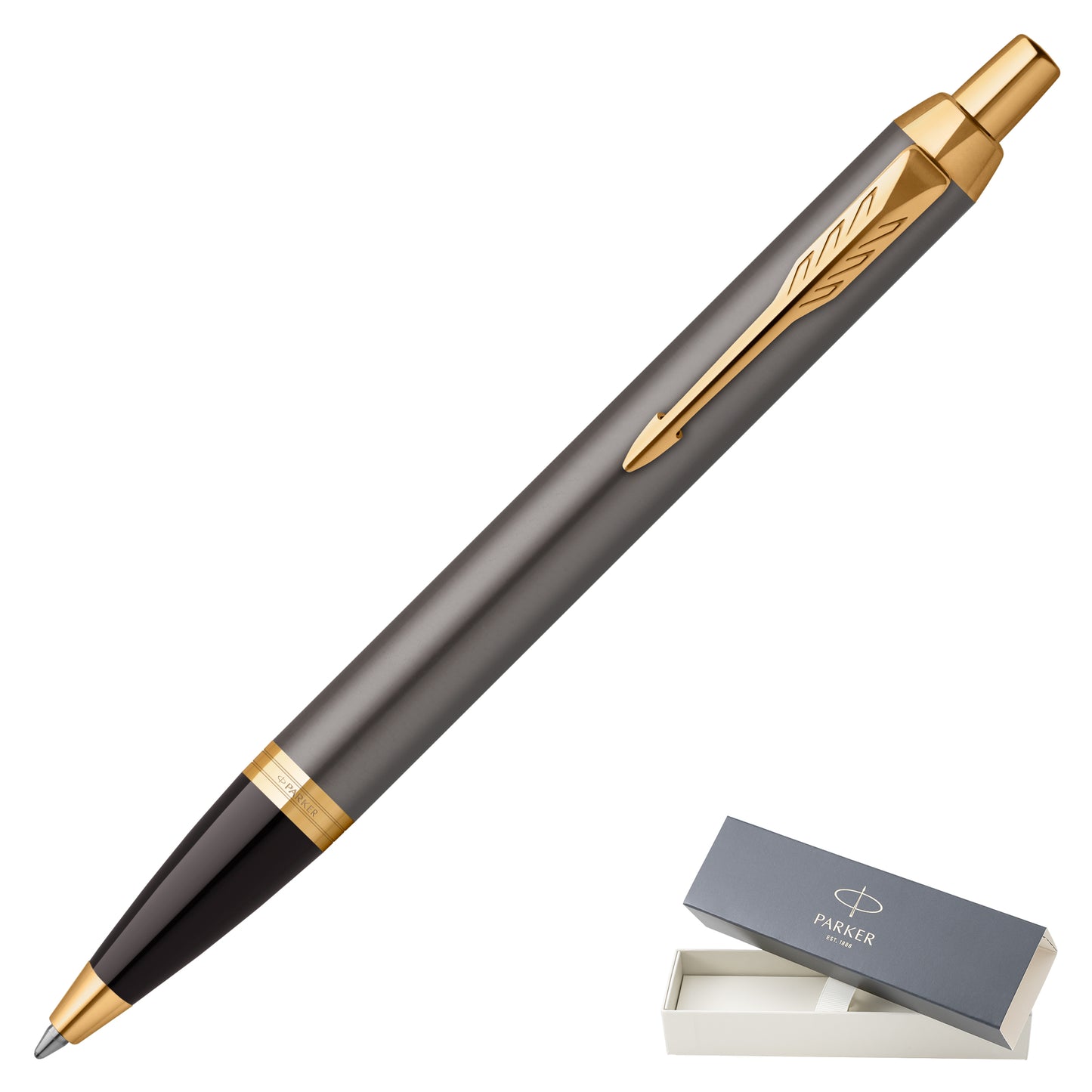 Parker IM Grey Lacquer with Gold Trim Ballpoint Pen with Gift Box