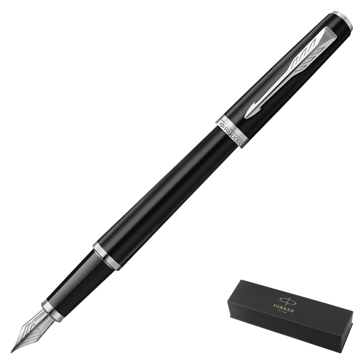 Parker Meridian Core Fountain Pen – Matte Black Lacquer with Chrome Trim