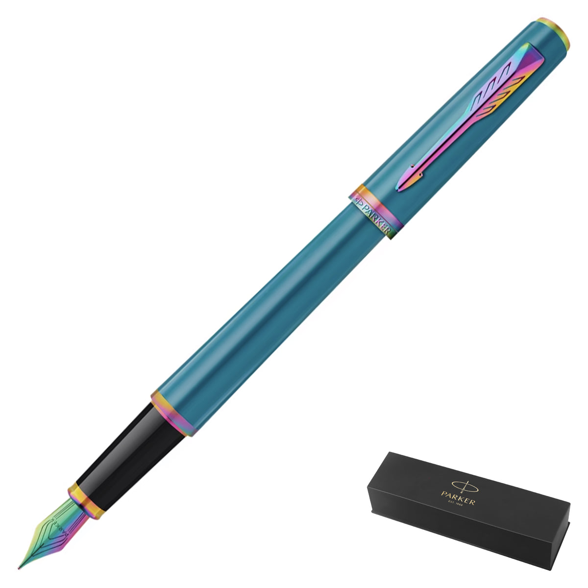 Parker Meridian Core Fountain Pen – Teal Lacquer with Rainbow Trim