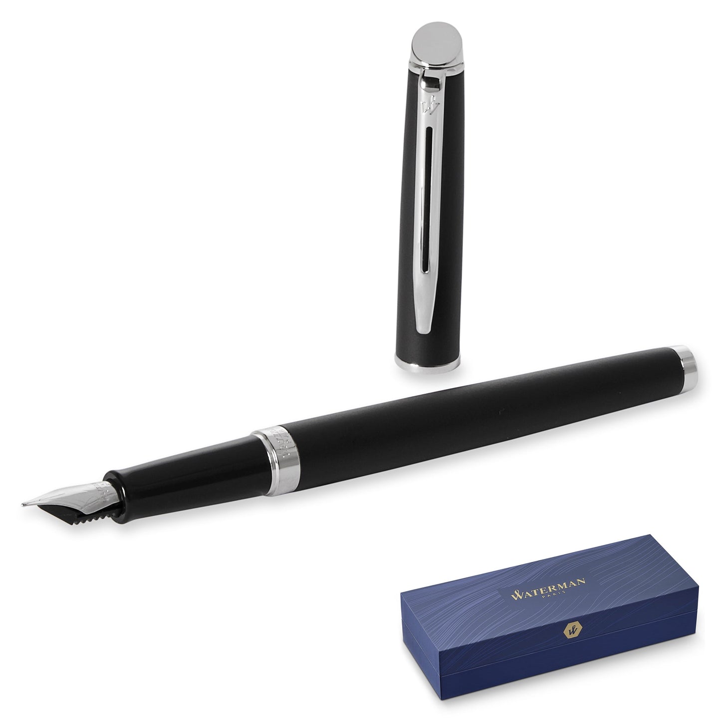 Waterman Hémisphère Matte Black Chrome Trim Fountain Pe Fine Nib